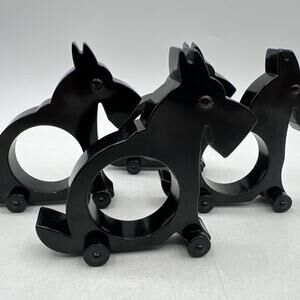 Set 4 Restoration Hardware Black Scottie Dog Napkin Ring Holders Red Eyes Wheels